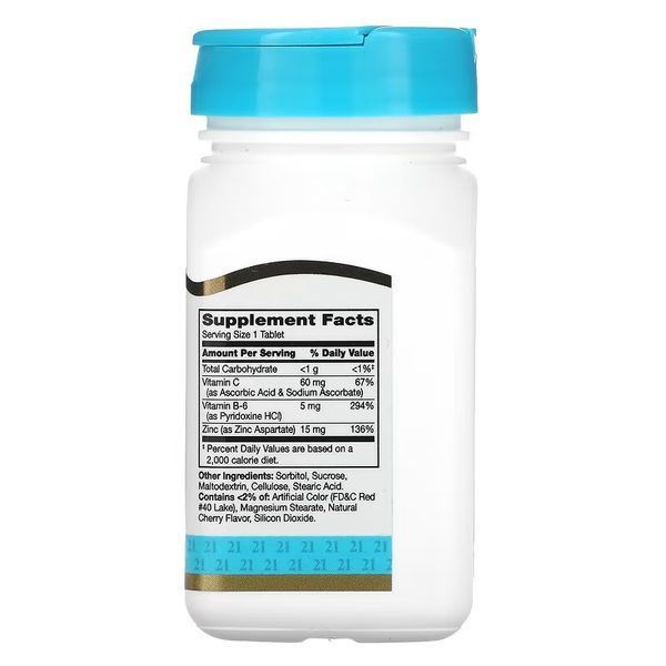 Цинк з вітамінами С і В6, смак вишні, Zinc Plus Vitamins C&B-6, 21st Century, 90 жувальних таблеток