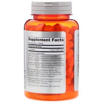 L-Цитрулін, L-Citrulline, Now Foods, 1200 мг, 120 таблеток