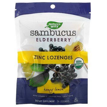 Льодяники бузини з цинком, смак меду і лимона, Sambucus, Zinc Lozenges, Honey Lemon, Nature's Way, 24 льодяника