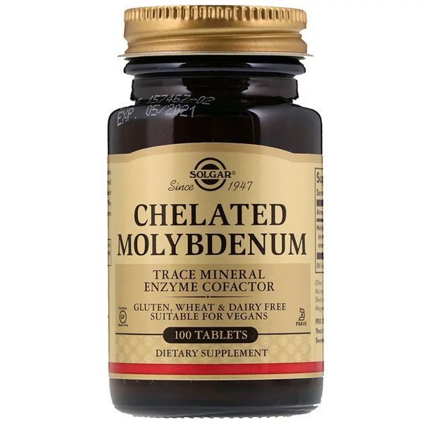 Молібден Хелат, Chelated Molybdenum, Solgar, 100 таблеток