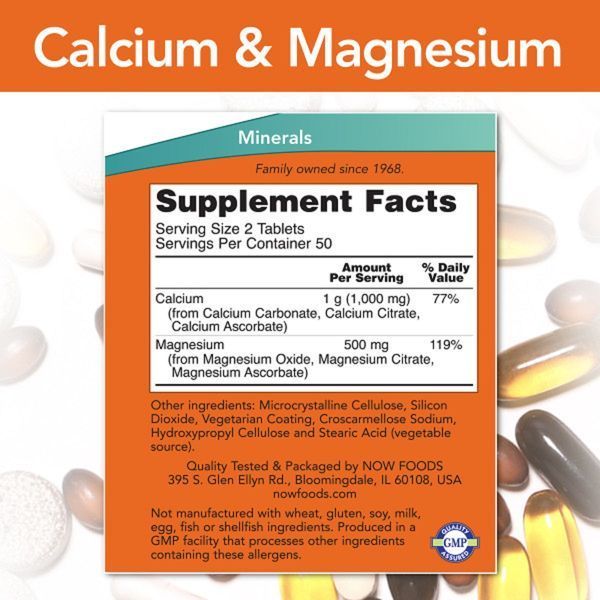Кальцій і Магній, Calcium & Magnesium 2: 1 Ratio, Now Foods, 100 таблеток