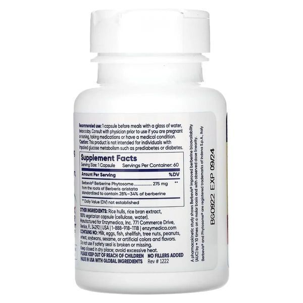 Берберин Фитосомы, Berberine Phytosome, Enzymedica, 60 капсул