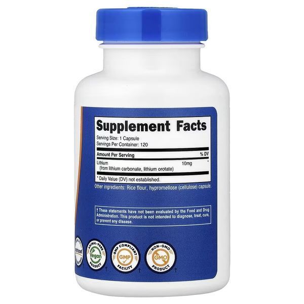 Літій оротат, 10 мг, Lithium Orotate, Nutricost, 120 капсул