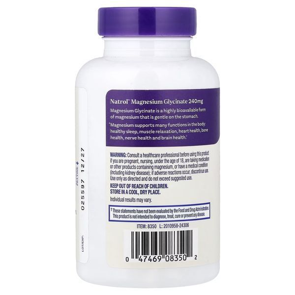 Магній гліцинат високої абсорбції, 240 мг, Magnesium Glycinate, Natrol, 60 капсул
