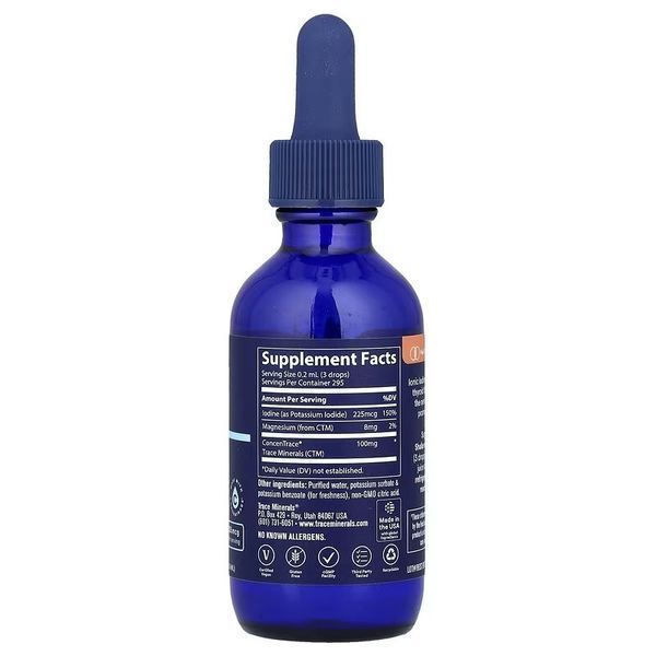 Йод ионный в каплях, 225 мкг, Ionic Iodine, Trace Minerals, 59 мл