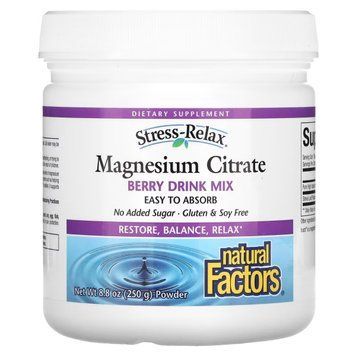 Магній цитрат у порошку, смак ягід, Stress-Relax, Magnesium Citrate, Natural Factors, 250 гр