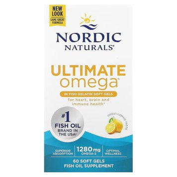 Риб'ячий Жир, Смак Лимона, Nordic Naturals, Ultimate Omega, 1000 мг, 60 м'яких капсул