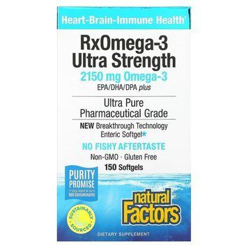 Омега-3 ультра, 2150 мг, RxOmega-3 Ultra Strength, Natural Factors, 150 гелевих капсул