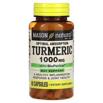 Куркума з біоперином, 1000 мг, Turmeric with BioPerine, Mason Natural, 60 капсул