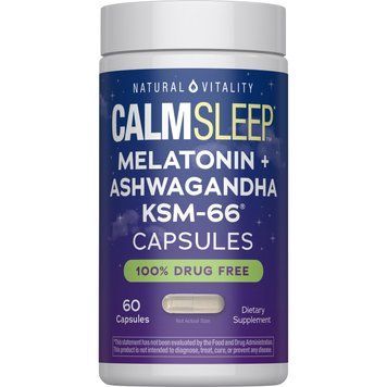 Мелатонін з ашвагандою, CALM Sleep Melatonin + Ashwagandha KSM-66, Natural Vitality, 60 капсул