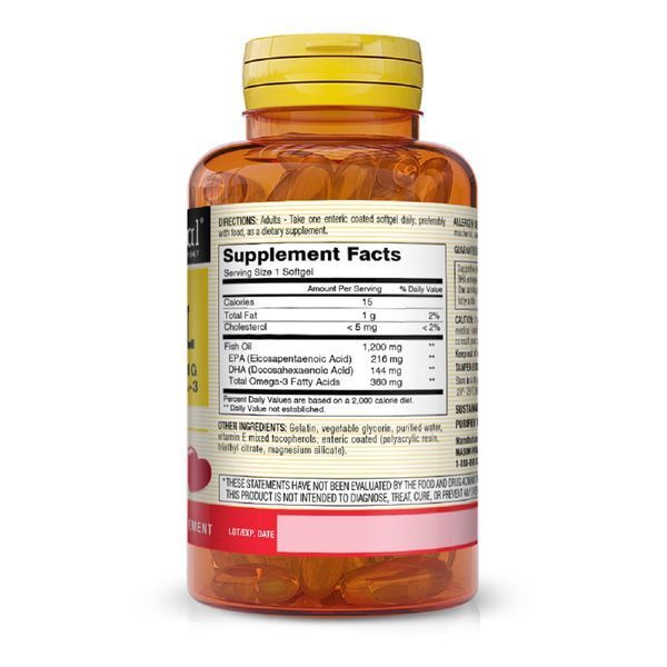 Рыбий жир и Омега 3 1200/360мг, Fish Oil & Omega 3, Mason Natural, 100 гелевых капсул