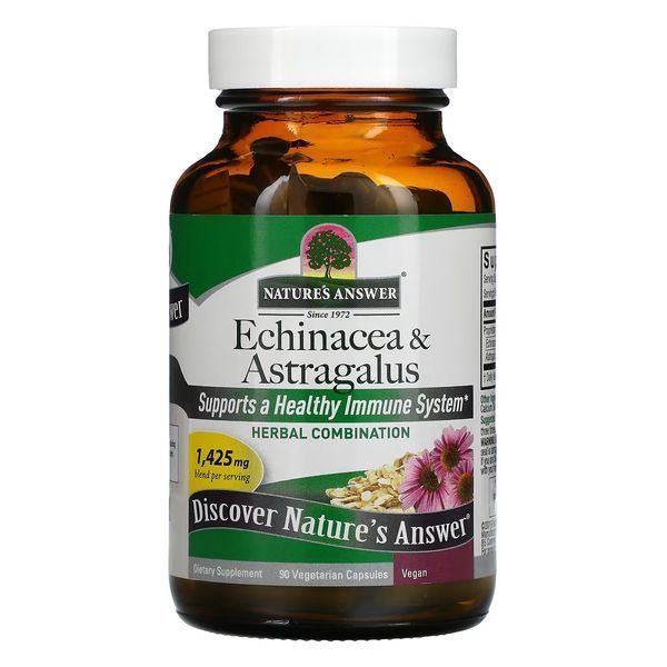 Эхинацея и астрагал, Echinacea & Astragalus, Nature's Answer, 90 вегетарианских капсул
