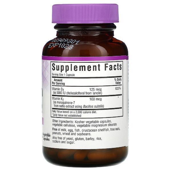 Вітаміни D3 і K2, Vitamins D3 & K2, Bluebonnet Nutrition, 60 вегетаріанських капсул