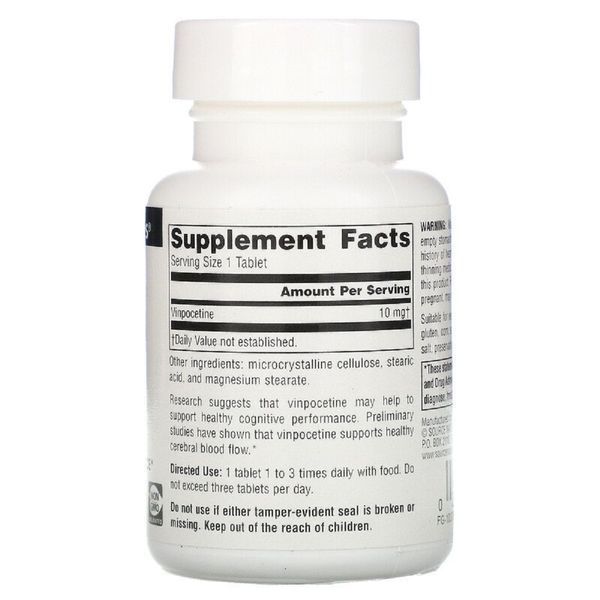 Вінпоцетин, 10 мг, Vinpocetine, Source Naturals, 60 таблеток