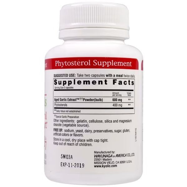 Экстракт чеснока с фитостеролами, Aged Garlic Extract, Phytosterols, Cholesterol Support, Formula 107, Kyolic, 80 капсул