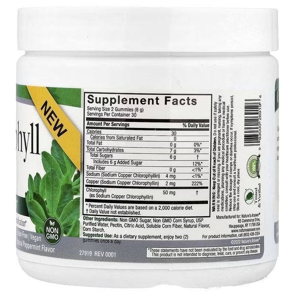 Хлорофилл, вкус мяты, Chlorophyll Gummies, Nature's Answer, 60 жевательных конфет