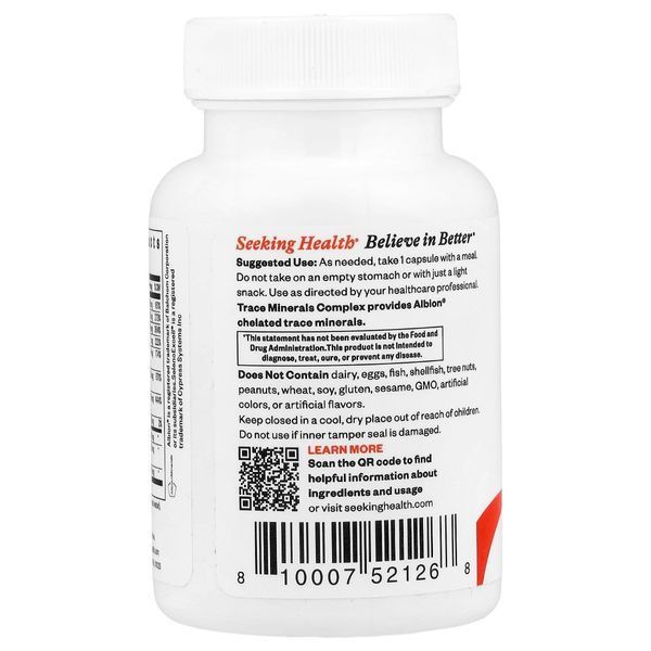 Комплекс мікроелементів без заліза, Trace Minerals Complex, Iron Free, Seeking Health, 30 вегетаріанських капсул