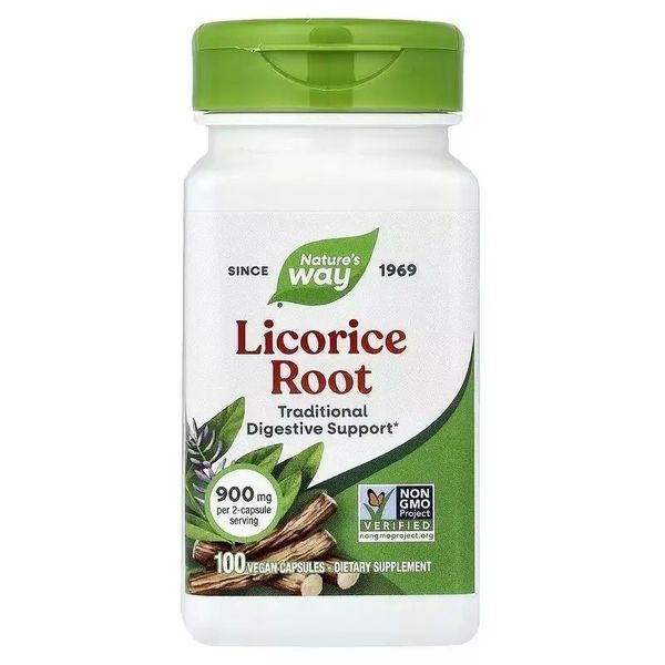 Корень Солодки (Лакрицы) 450 мг, Licorice Root, Nature's Way, 100 вегетарианских капсул