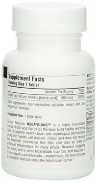 Біоактивна Форма Фолієвої Кислоти (В9) 800мкг, MegaFolinic, Source Naturals, 60 таблеток