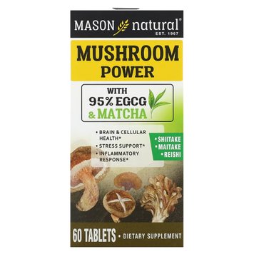 Гриби для Здоров'я мозку та клітин, Mushroom Power, Mason Natural, 60 таблеток