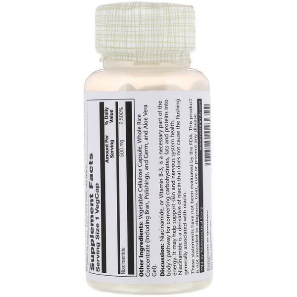 Ниацинамид (В3), Niacinamide, 500 мг, Solaray, 100 капсул