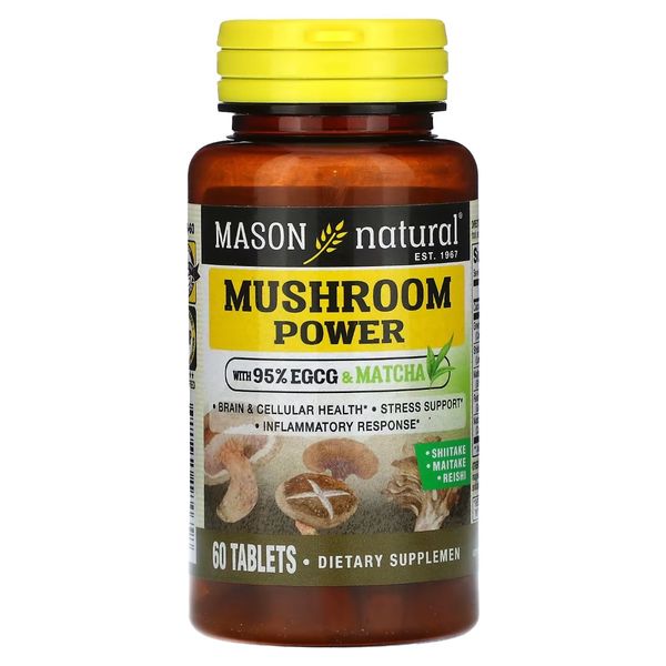 Гриби для Здоров'я мозку та клітин, Mushroom Power, Mason Natural, 60 таблеток