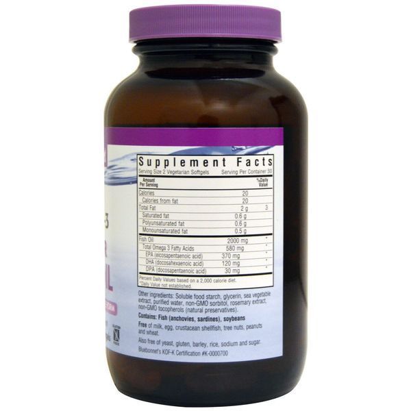 Натуральная Омега-3 из Кошерного Рыбьего Жира, Bluebonnet Nutrition, 60 желатиновых капсул