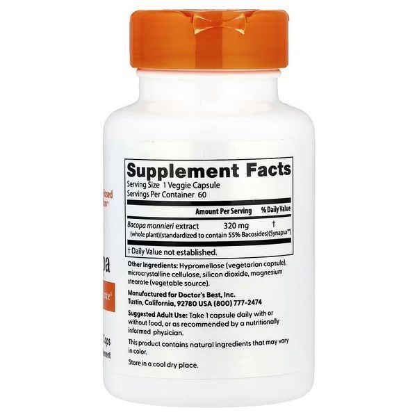 Бакопа, 320 мг, Bacopa, Doctor's Best, 60 вегетаріанських капсул