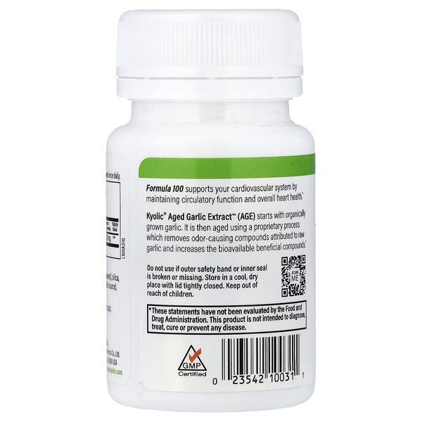 Екстракт часнику, 600 мг на порцію, Aged Garlic Extract, Cardiovascular, Kyolic, 100 таблеток