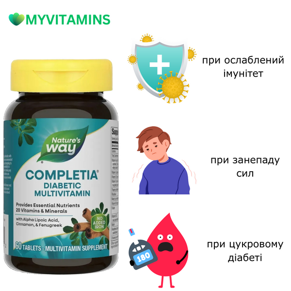 Мультивітаміни для Діабетиків, Diabetic Multi-Vitamin, Nature's Way, 90 таблеток