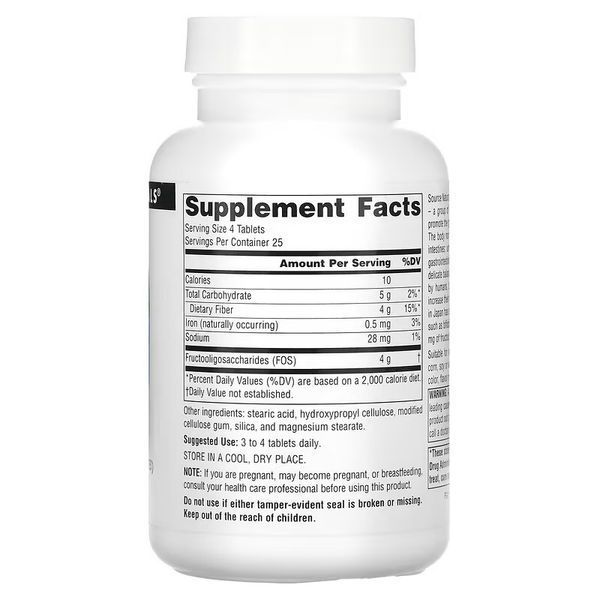 Пребиотик, фруктоолигосахариды, FOS, Source Naturals, 100 таблеток