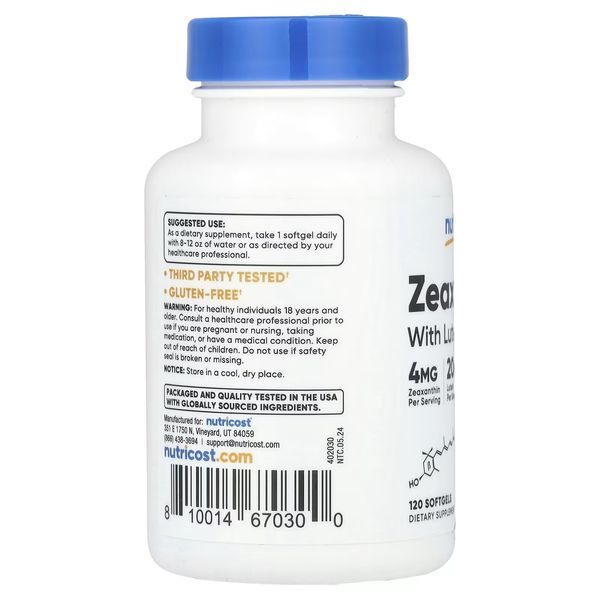 Зеаксантин з лютеїном, Zeaxanthin with Lutein, Nutricost, 120 гелевих капсул