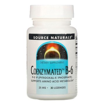 Коензим Вітаміну B6, 25 мг, Coenzymated™ Vitamin B6, Source Naturals, 30 таблеток для розсмоктування