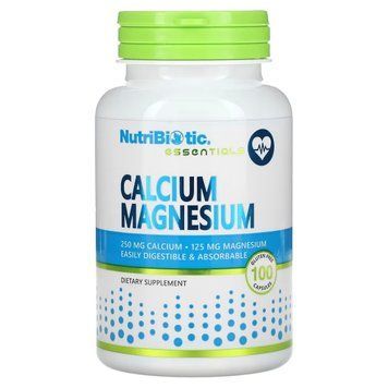 Кальций и Магний, Calcium Magnesium, NutriBiotic, 100 капсул