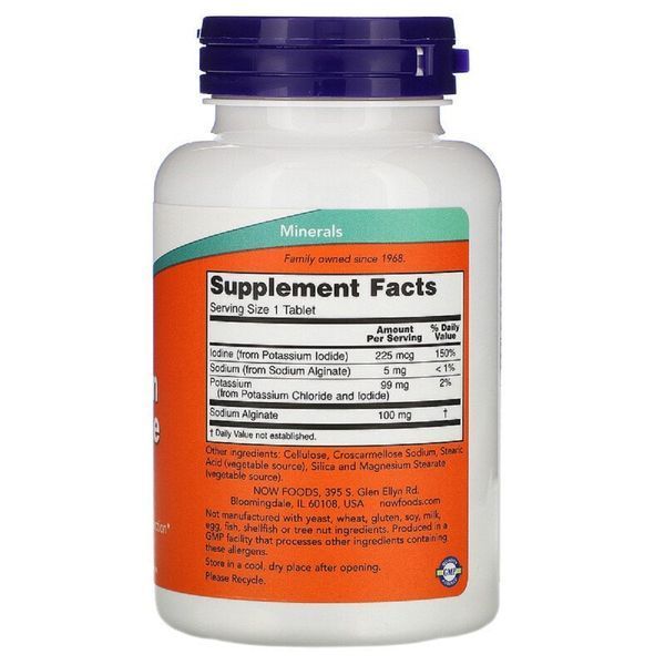 Калій плюс йод, Potassium Plus Iodine, Now Foods, 180 таблеток