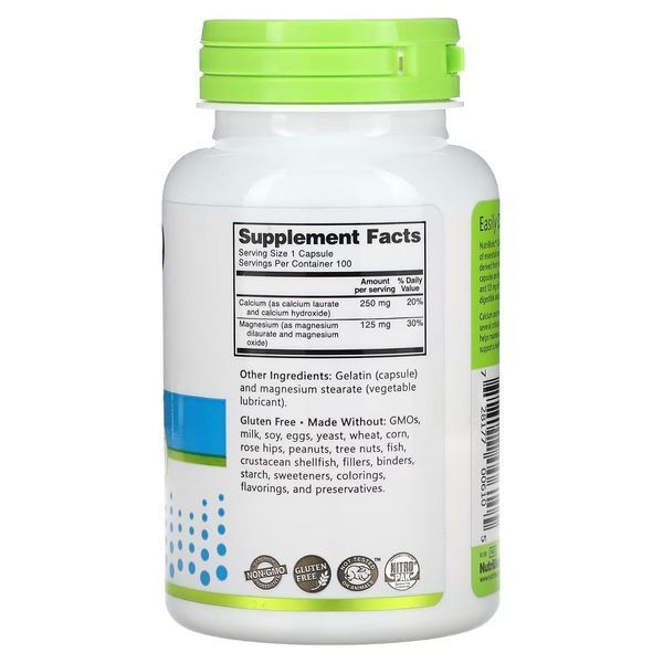 Кальций и Магний, Calcium Magnesium, NutriBiotic, 100 капсул