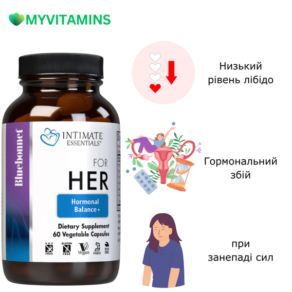 Комплекс Для Неї, Intimate Essentials For Her Hormonal Balance, Bluebonnet Nutrition, 60 капсул