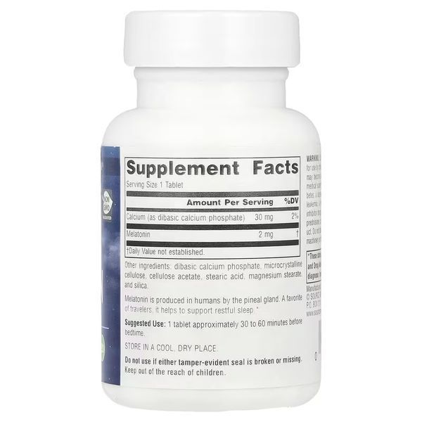 Мелатонин медленного высвобождения, 2 мг, Melatonin, Source Naturals, 60 таблеток