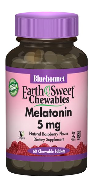 Мелатонін 5мг, Смак Малини, Earth Sweet Chewables, Bluebonnet Nutrition, 60 жувальних таблеток