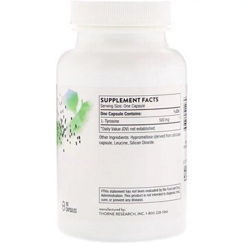 L-тирозин 500мг, Thorne Research, L-Tyrosine, 90 капсул