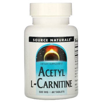 Ацетил-L-Карнітин 500 мг, Acetyl L-Carnitine, Source Naturals, 60 таблеток