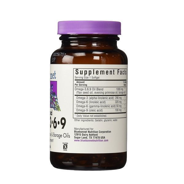 Омега 3-6-9 на Растительной Основе 1000мг, Bluebonnet Nutrition, 90 желатиновых капсул