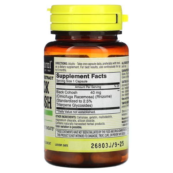 Клопогон, Black Cohosh, Standardized Extract, Mason Natural, 60 капсул