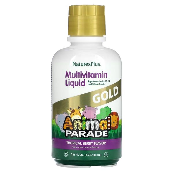 Рідкі Дитячі Мультивітаміни, Тропічний смак, Animal Parade Gold, Natures Plus, 473 мл