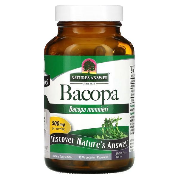 Бакопа, 500 мг, Bacopa, Nature's Answer, 90 вегетаріанських капсул