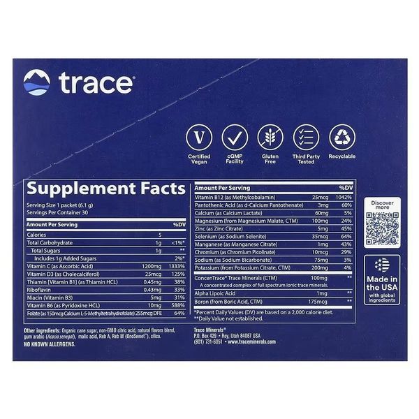 Электролиты, вкус лимон-лайм, Electrolyte Stamina PowerPak, Trace Minerals, 30 пакетов