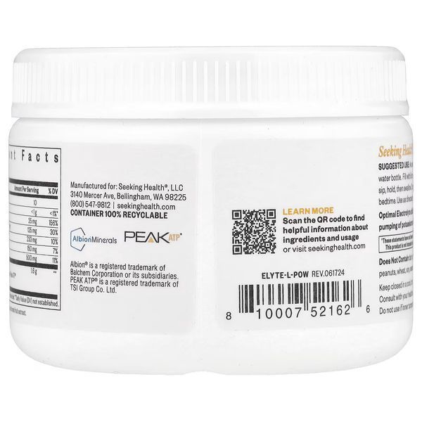 Електроліти, смак лимонаду, Optimal Electrolyte, Seeking Health, 190,8 гр