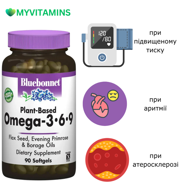 Омега 3-6-9 на Растительной Основе 1000мг, Bluebonnet Nutrition, 90 желатиновых капсул