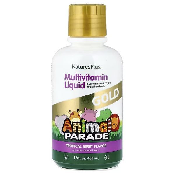Рідкі Дитячі Мультивітаміни, Тропічний смак, Animal Parade Gold, Natures Plus, 473 мл