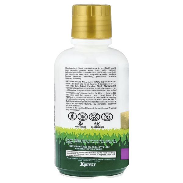 Рідкі Дитячі Мультивітаміни, Тропічний смак, Animal Parade Gold, Natures Plus, 473 мл